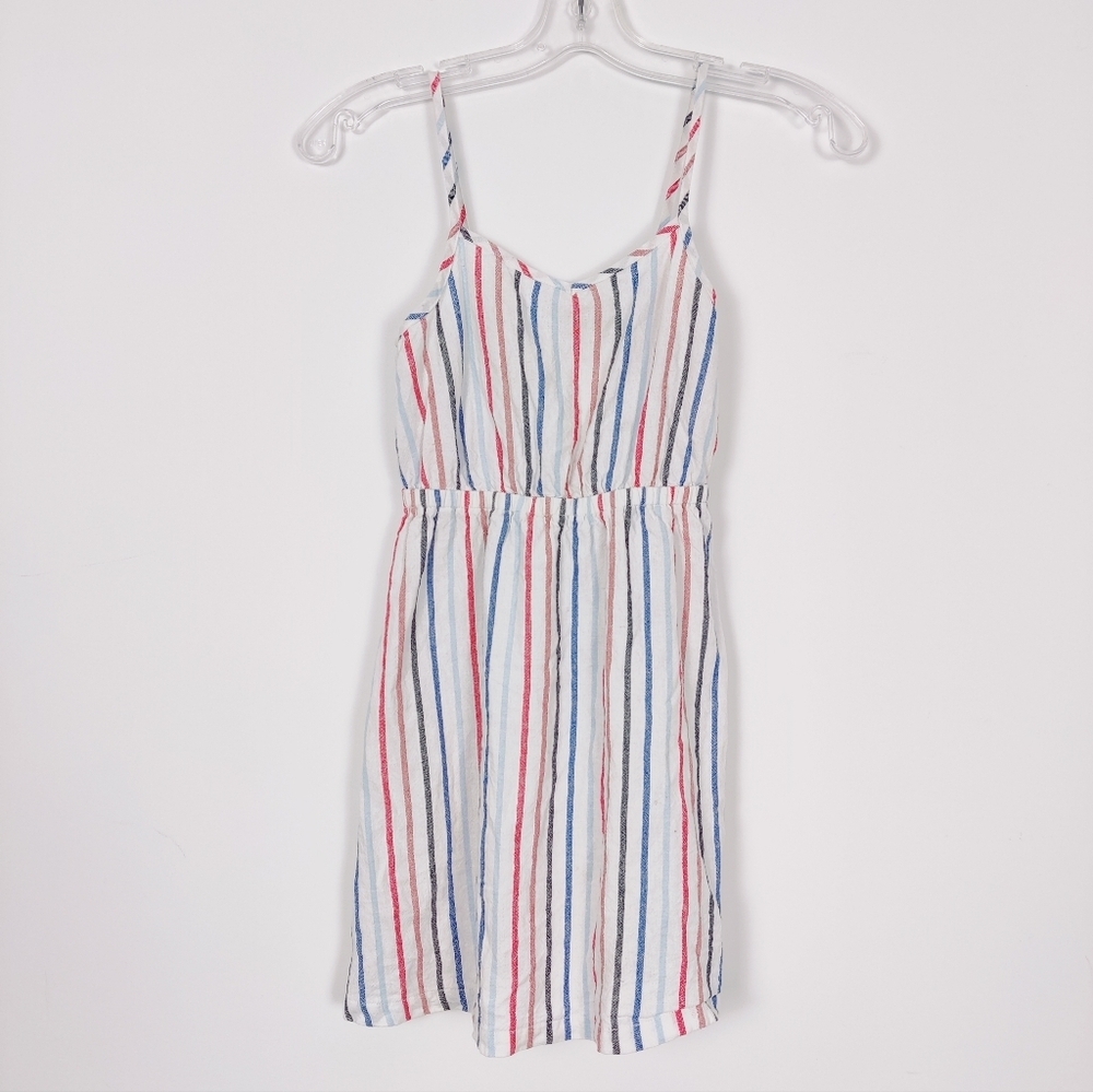 Gap Kid's Striped Linen Boho Dress Size Youth Medium Multicolor Summer Cut Out